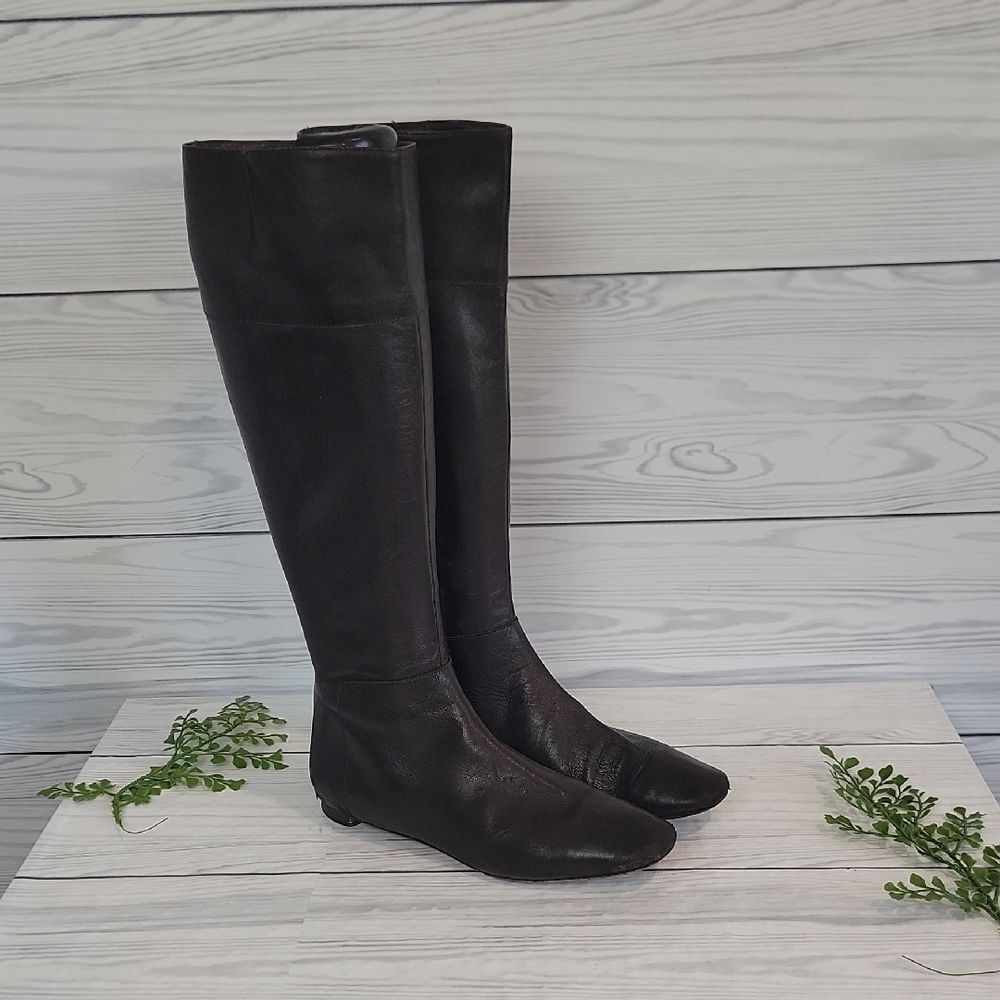 Isaac Mizrahi Black Leather Knee-High Boots - Black Women Size 7 Vintage